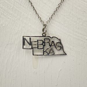 Kris Nations NEBRASKA State Outline Necklace Sterling Silver Overlay Made in USA